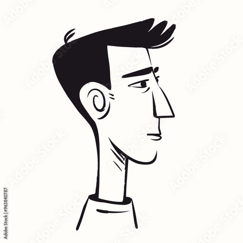 Black and white illustration of a man with a pensive expression in a side profile view.