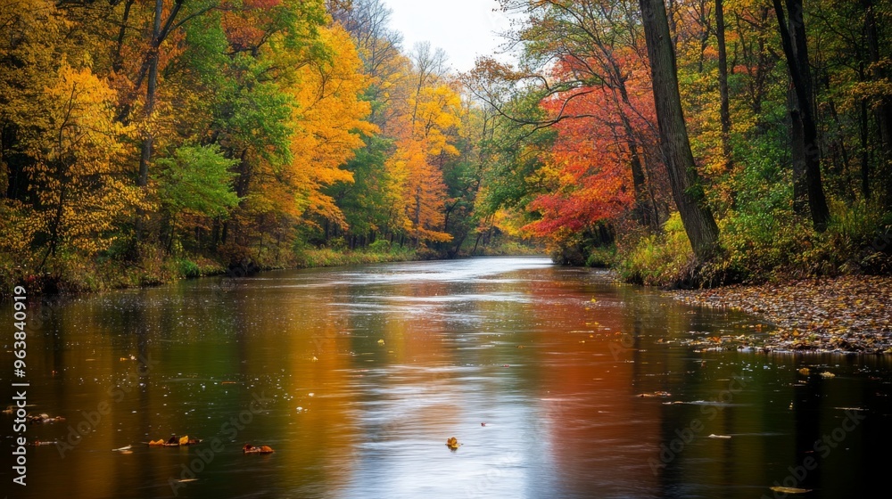 Autumn River Reflecting Colorful Trees Autumn River Reflecting Colorful Trees