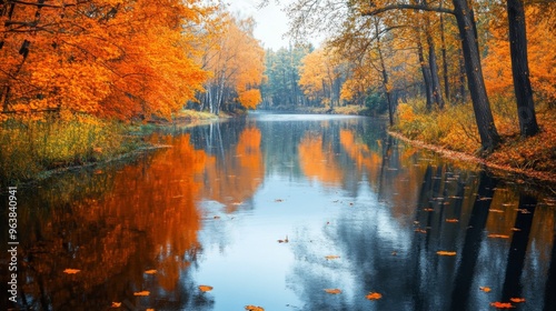 Autumnal Trees Reflected in a Still Waterway