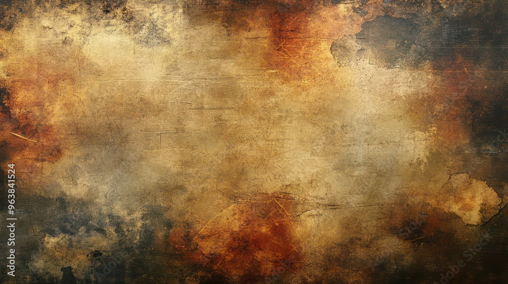 A very old and worn out piece of paper with a lot of brown and black paint on it A very old and worn out piece of paper with a lot of brown and black paint on it