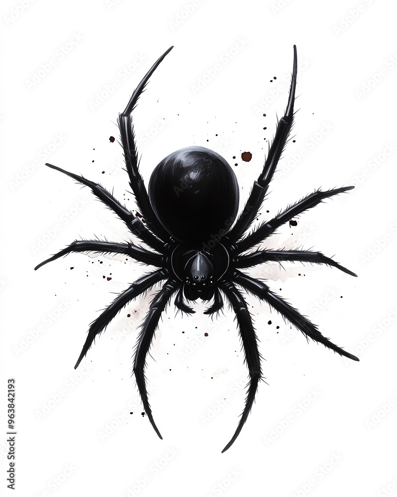 Spider clipart, Halloween creepy element, watercolor illustration, sharp details, black spider with long legs, isolated on white background Spider clipart, Halloween creepy element, watercolor illustration, sharp details, black spider with long legs, isolated on white background