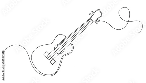 continuous line acoustic guitar.one line drawing of classical guitar.vector illustration single line icon of acoustic guitar.isolated white background photo