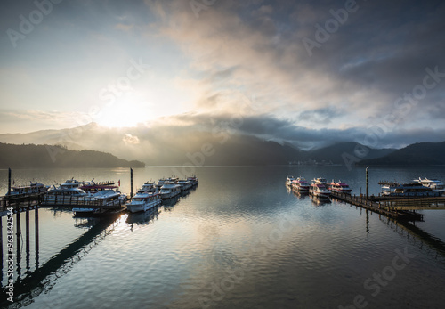 The beautiful scenery of the Sun Moon Lake pier.