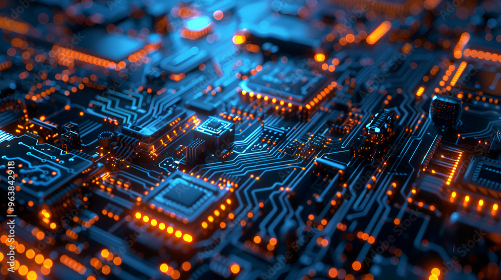 Abstract Futuristic City with Illuminated Circuit Boards Symbolizing Urban Technology Infrastructure and Smart City Development Abstract Futuristic City with Illuminated Circuit Boards Symbolizing Urban Technology Infrastructure and Smart City Development