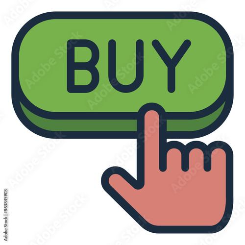 Hand pressing buy button in stock market transaction.