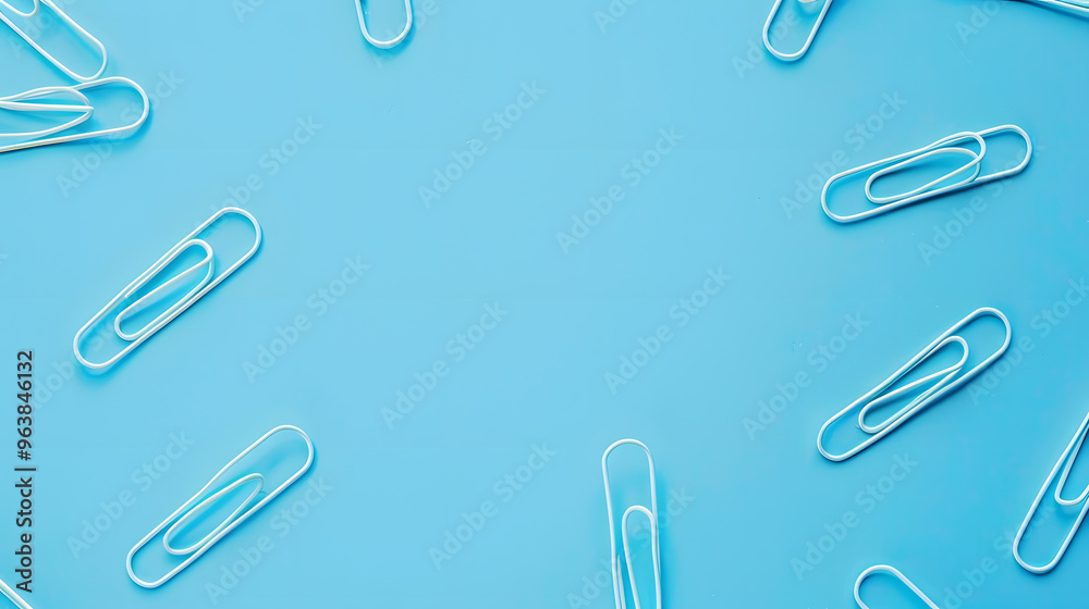 Blue and Silver Paper Clips on Light Blue Background Blue and Silver Paper Clips on Light Blue Background