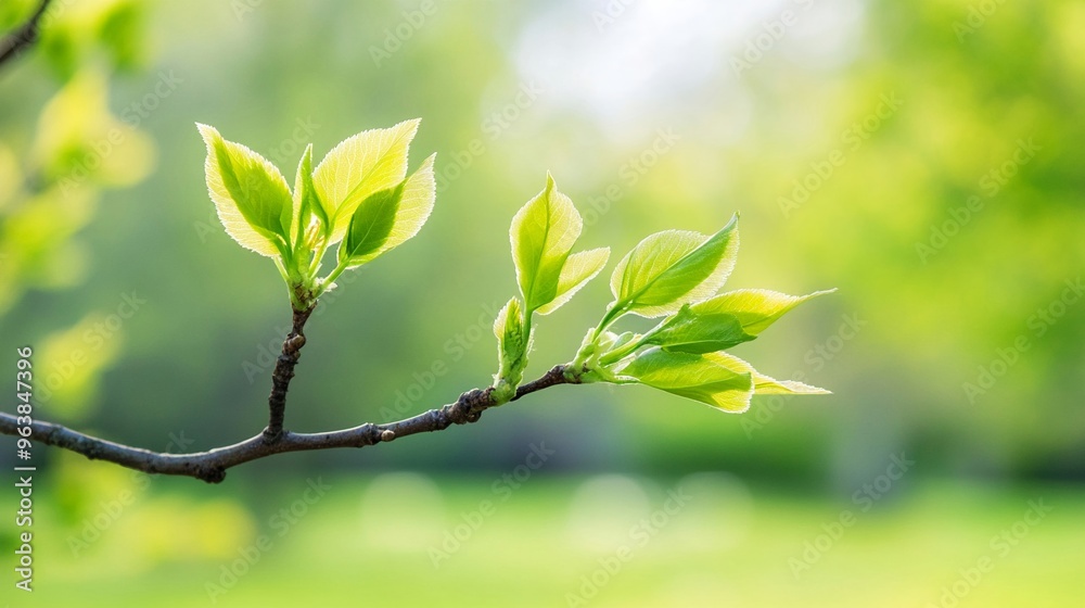 New leaves unfurling on a tree branch New leaves unfurling on a tree branch