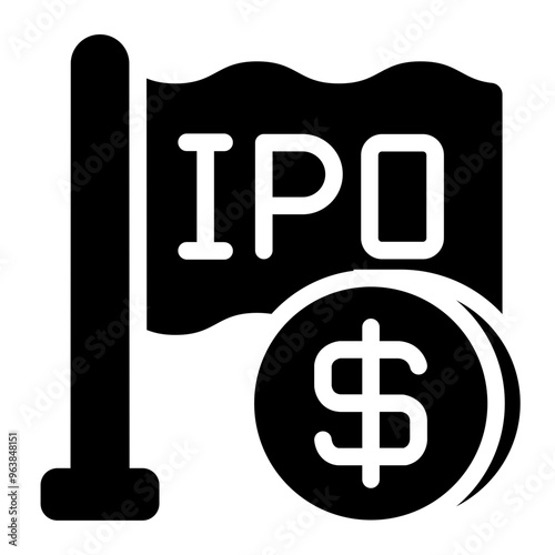 Flag and money representing IPO and stock market investment.