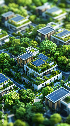 Sustainable Living Modern Eco-Friendly Homes with Rooftop Solar Panels Urban Green Spaces