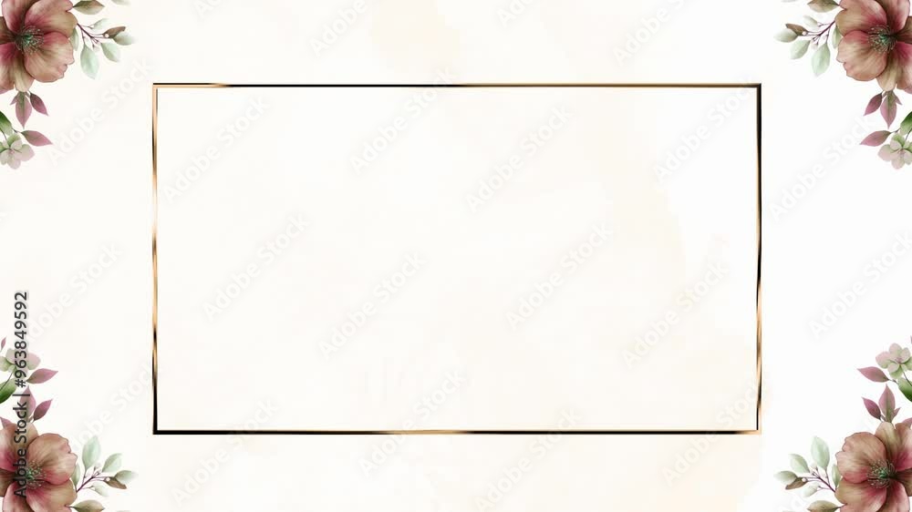 Wedding flower watercolor frame composition with floral background seamless loop animation