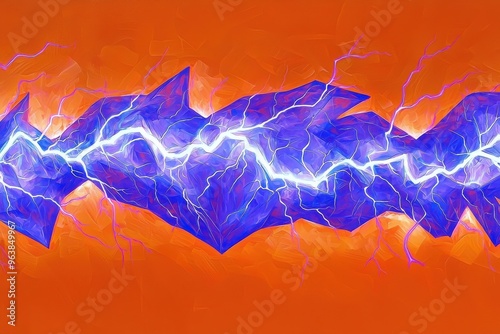 Vibrant electric storm with lightning bolts across an orange sky