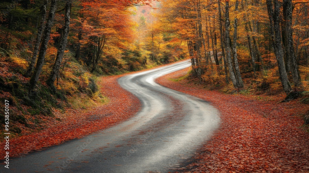 Fototapeta premium Winding Road Through Autumnal Forest