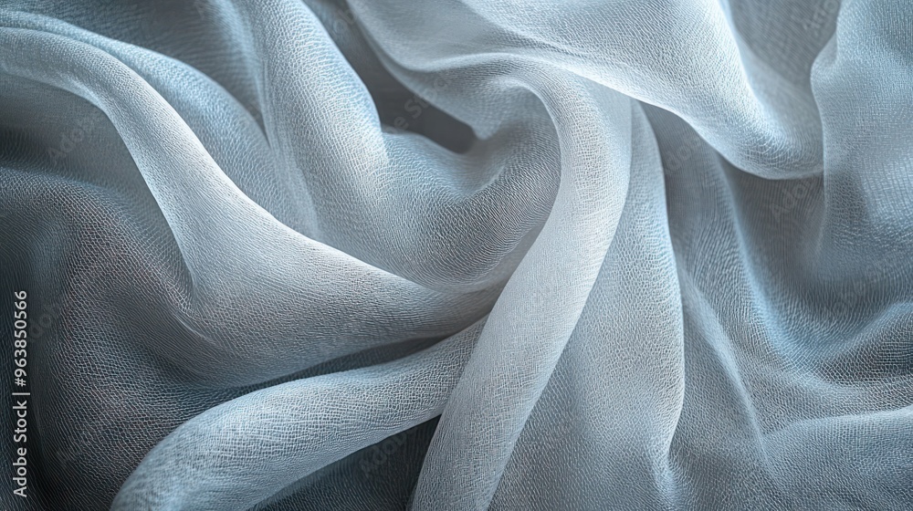 A piece of fabric with a pattern of white and blue. The fabric is wrinkled and has a shiny appearance A piece of fabric with a pattern of white and blue. The fabric is wrinkled and has a shiny appearance