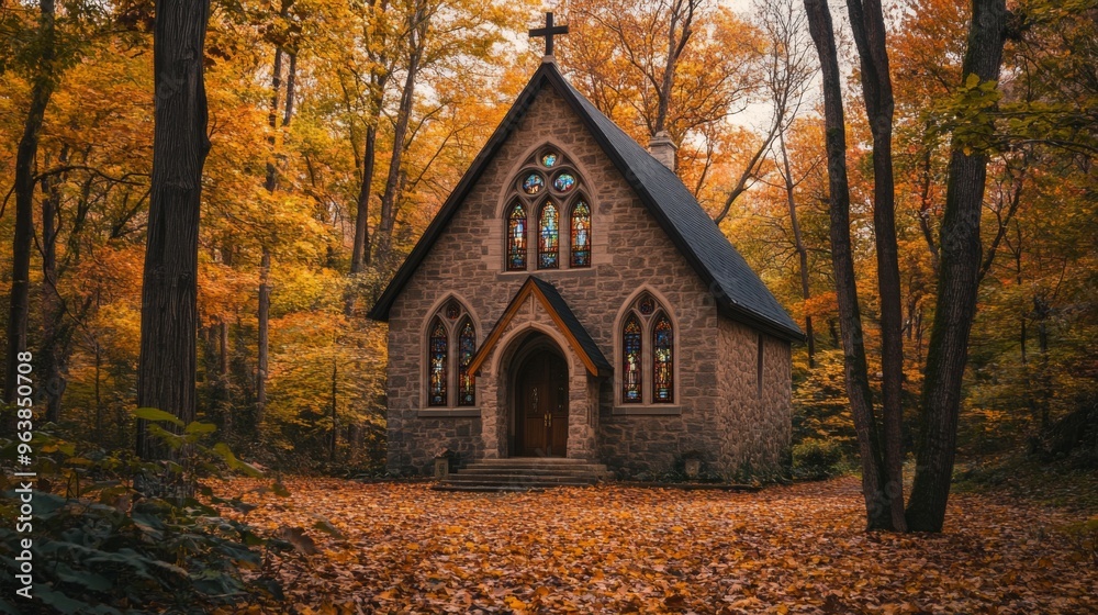 Stone Chapel in an Autumnal Forest Stone Chapel in an Autumnal Forest