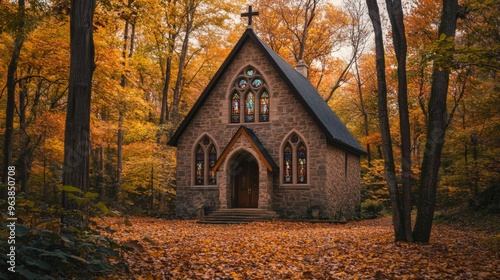 Stone Chapel in an Autumnal Forest