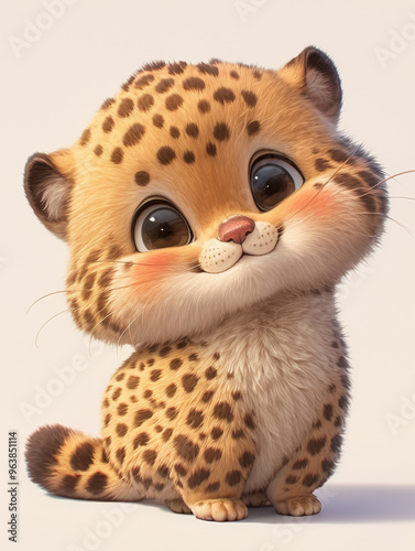 3D cute furry cartoon animal leopard