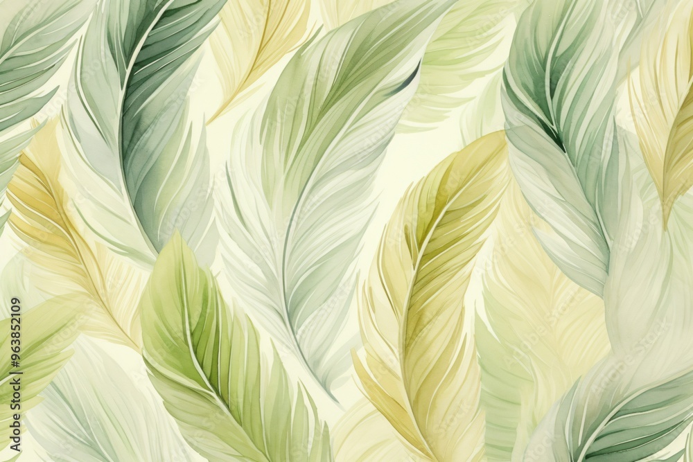 Watercolor green and beige feathers wallpaper Watercolor green and beige feathers wallpaper