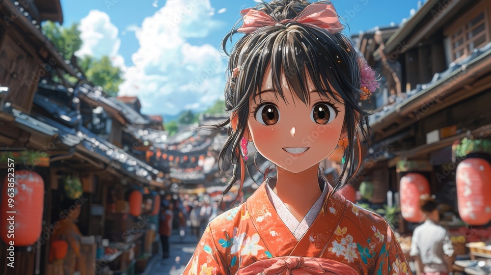 Fototapeta premium girl in traditional japan costume