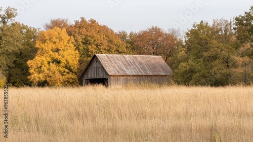 A Rustic Wooden Barn in a Field of Tall Grass photo