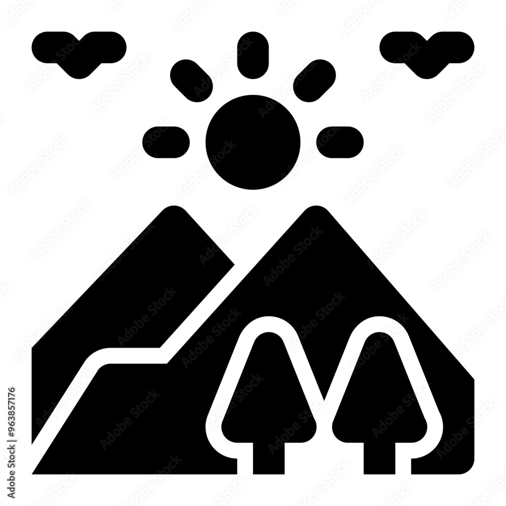 landscape, scenery, mountain, sunrise, nature, geography solid or glyph icon landscape, scenery, mountain, sunrise, nature, geography solid or glyph icon