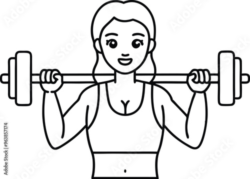 Young Girl Lifting Barbell in Gym silhouette illustration black and white