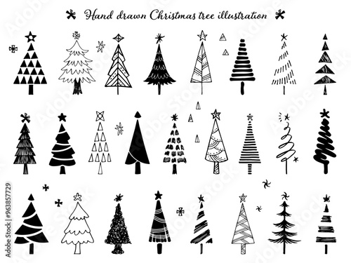手描きのクリスマスツリーのイラストセット