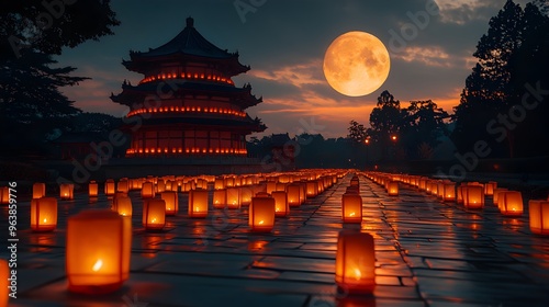 Breathtaking View of a Large Full Moon Rising Behind Dramatic Silhouetted Landscape