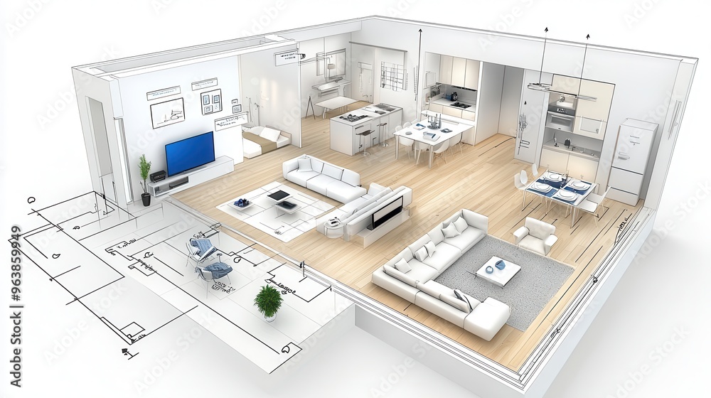 Modern Apartment Interior Design Plan with D Rendering and Floorplan Modern Apartment Interior Design Plan with D Rendering and Floorplan