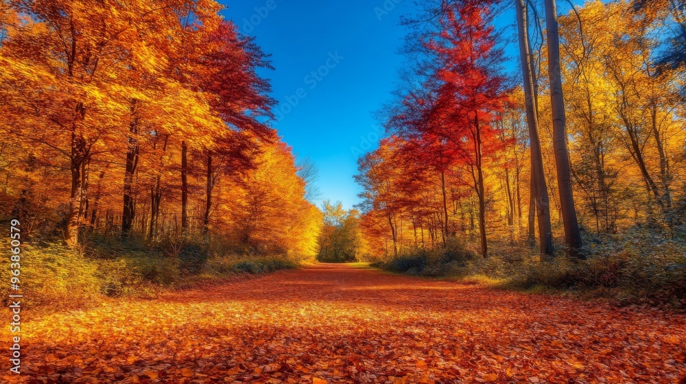 Fototapeta premium Autumnal Forest Path with Vibrant Foliage