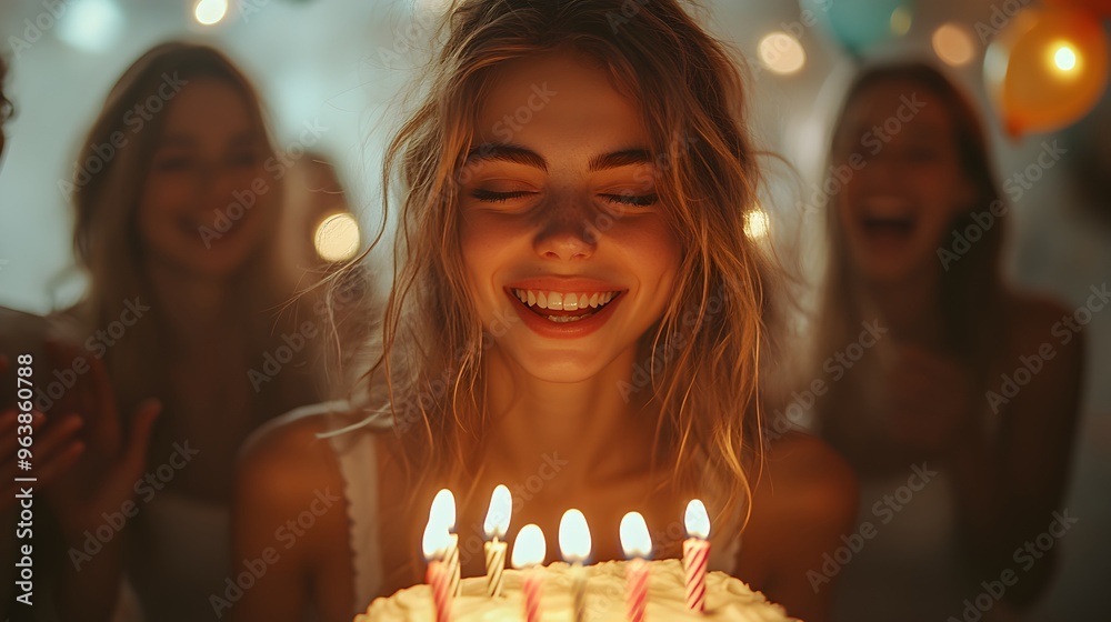 Friends Gathered Around a Celebratory Birthday Cake Friends Gathered Around a Celebratory Birthday Cake