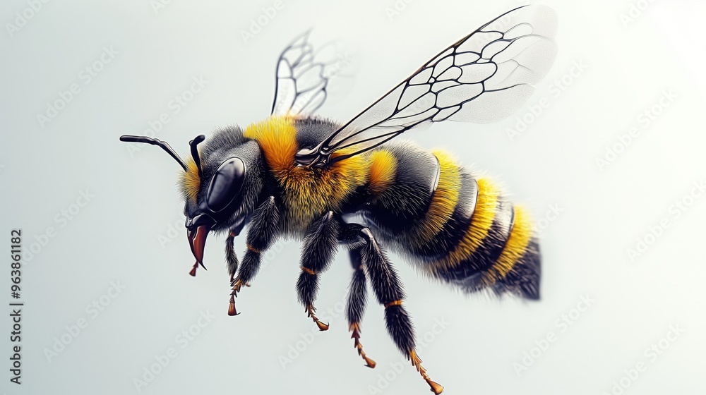 Honey bee isolated on a white background, side view Honey bee isolated on a white background, side view