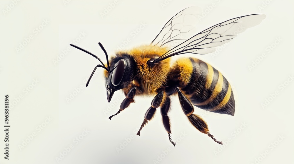 Honey bee isolated on a white background, side view Honey bee isolated on a white background, side view
