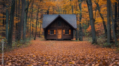 A Rustic Cabin Nestled in an Autumn Forest