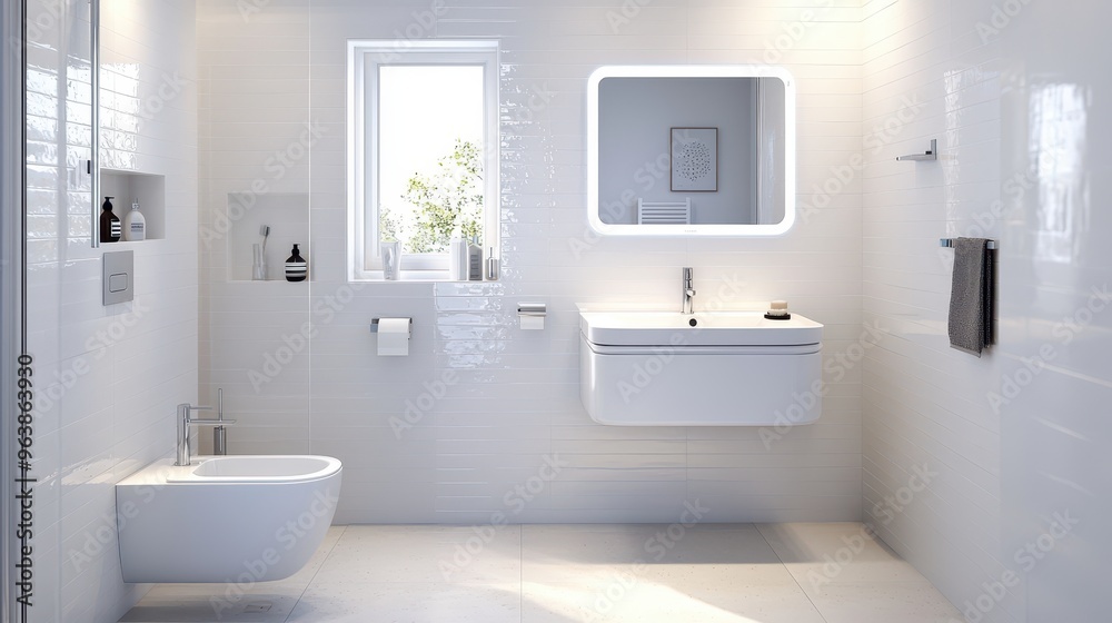 Modern Bathroom Interior Design with White Tiles and Minimalist Decor Modern Bathroom Interior Design with White Tiles and Minimalist Decor