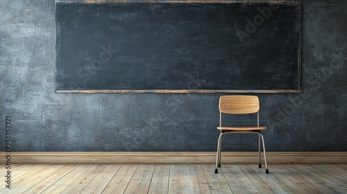 Blank chalkboard on the wall with ample space for writing, creating a backdrop for educational or creative contexts.