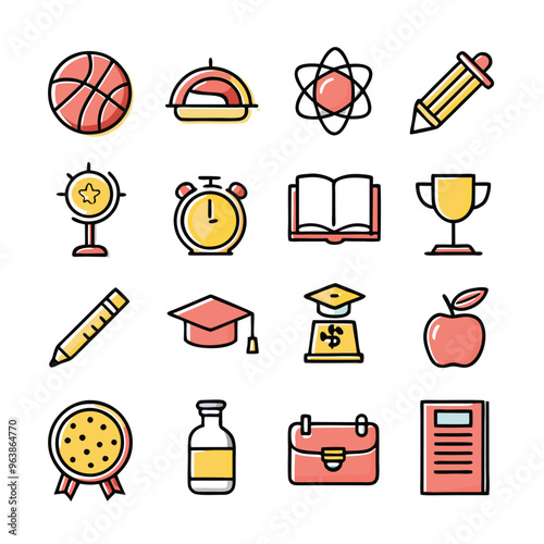 Set back to school icons, Day of Knowledge, First Day of School signs – stock vector, Editable stroke.