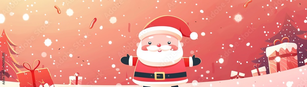 Cute Christmas, kawaii Santa Claus, joyful holidays, festive atmosphere, flat design illustration Cute Christmas, kawaii Santa Claus, joyful holidays, festive atmosphere, flat design illustration