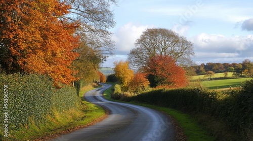 Winding Country Road Through Autumnal Trees