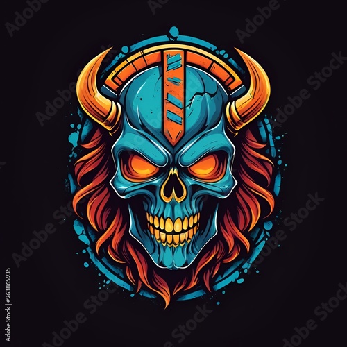 Fierce Skull with Horns and Helmet