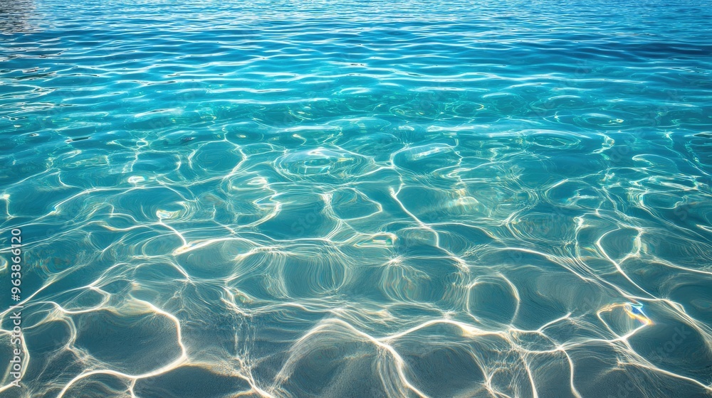 Fototapeta premium Crystal-clear blue water rippling gently on a sunny day, evoking the peaceful essence of summer.