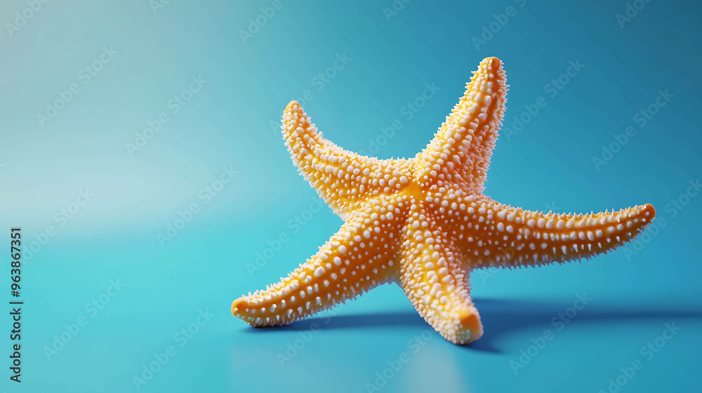 A yellow starfish on a blue background. A yellow starfish on a blue background.