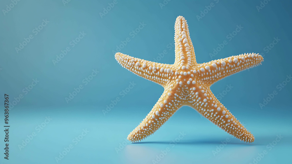 A single starfish on a light blue background. A single starfish on a light blue background.