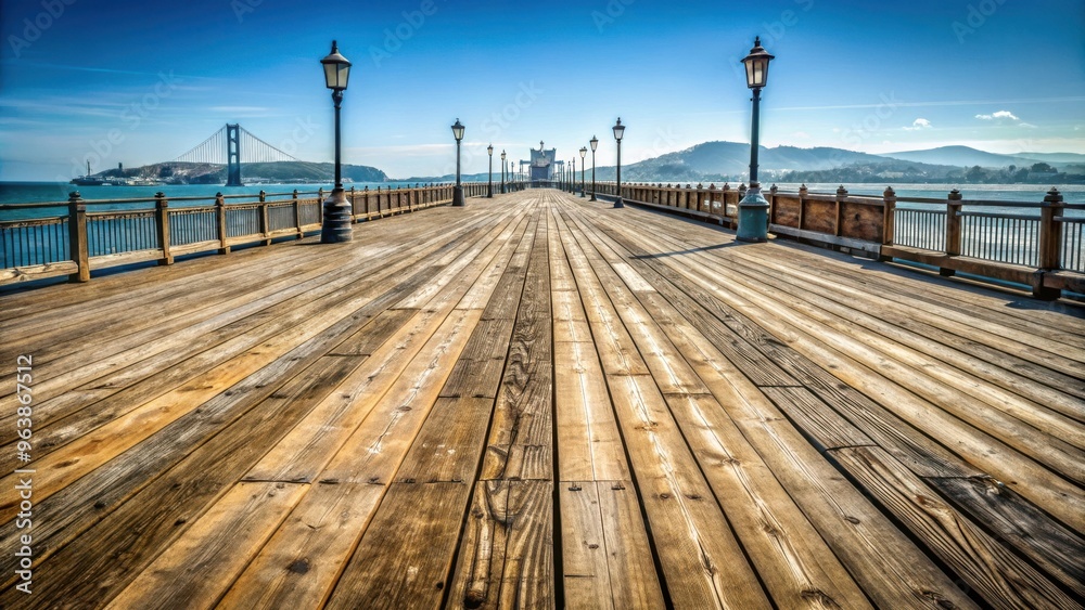 Fototapeta premium Old weathered wood flooring on a pier in San Francisco