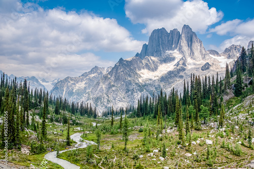 Kickoff Meadow with Howser Spire in the background in Bugaboo Provincial Park, BC