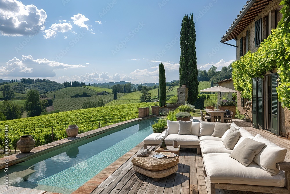 Obraz premium A large house with a pool and a patio