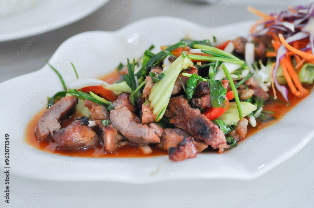 grilled pork salad, spicy pork salad or stir fried pork with vegetable grilled pork salad, spicy pork salad or stir fried pork with vegetable
