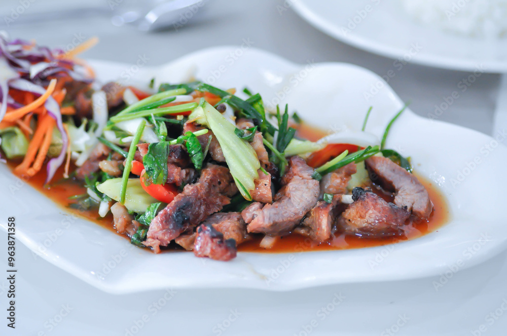 grilled pork salad, spicy pork salad or stir fried pork with vegetable grilled pork salad, spicy pork salad or stir fried pork with vegetable