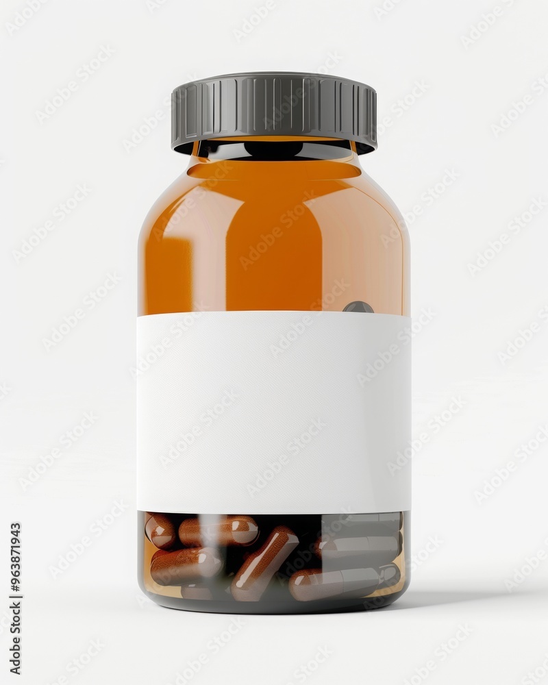 Obraz premium supplement bottle mockup with blank label, studio photo