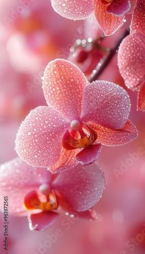 Pink Orchid Petals Covered in Dew Drops