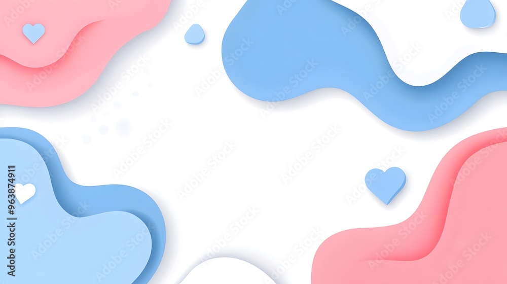 Abstract Pastel Blue and Pink Paper Cut Background with Hearts Abstract Pastel Blue and Pink Paper Cut Background with Hearts